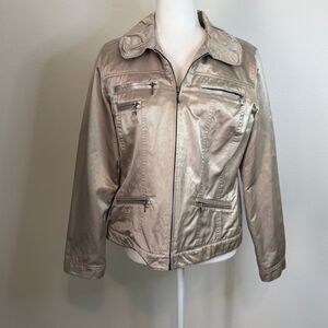 Chicos Womens Sz 1 (Med 8) Gold Metallic Casual Sheen Kori Jacket Zip Front